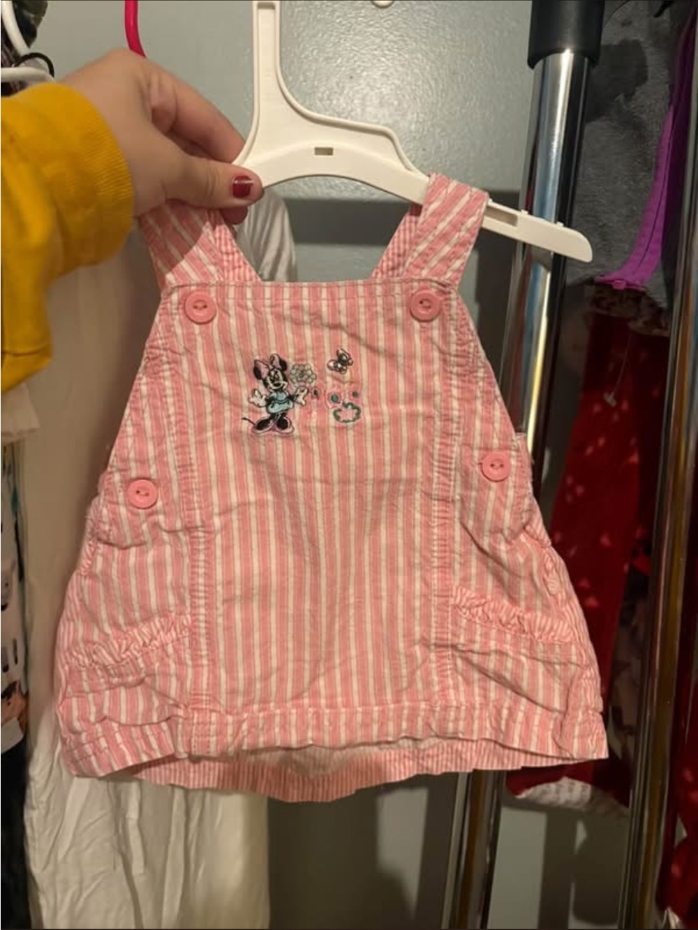 Vintage Baby Minnie Mouse Pink Striped Minnie Mouse Overall Dress